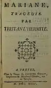 Page de grand titre de Marianne, tragédie de Tristan L'Hermite.