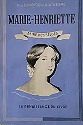 Couverture d'un livre représentant en médaillon le portrait de Marie-Henriette dessiné en noir et blanc