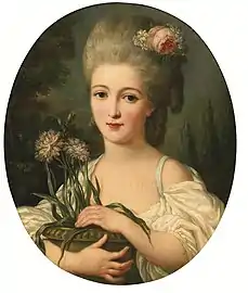Portrait d'une jeune fille tenant un pot de fleur, localisation inconnue.