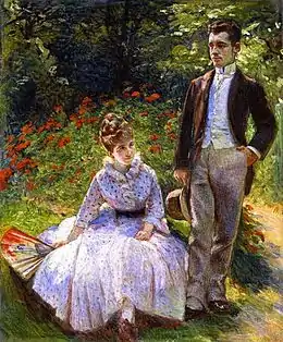 La Sœur de Marie Bracquemond et son fils dans le jardin de Sèvres (1887), localisation inconnue.