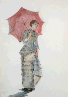 Femme à l'ombrelle (1880), localisation inconnue. Étude à l'aquarelle pour les Trois femmes aux ombrelles.