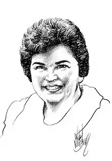 portrait de Marie Severin, dessiné au crayon noir, signé Michael Netzer en bas à droite