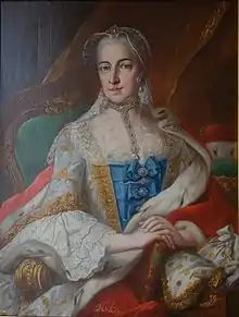 Marie Victoire d'Arenberg (1714 † 1793), sœur du précédent, margravine de Baden-Baden, comme consort d'Auguste-Georges de Bade-Bade.