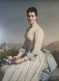 Marie de Theux de Theux de Meylandt et Montjardin et Château de Montjardin en arrière-plan par Guffens (1889)