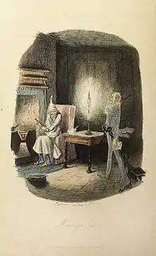 Scrooge et le fantôme de Marley, dans le conte de Charles Dickens Un chant de Noël..