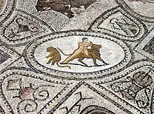 Mosaïque d'Hercule, détail Hercule dompte le taureau de Crète