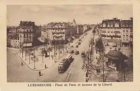 Carte postale ancienne éditée par Maroldt à Luxembourg-Gare : place de Paris et avenue de la Liberté.