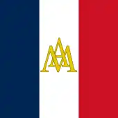 Drapeau français comportant sur sa bande blanche les lettres « AM » chevauchées et en couleurs or