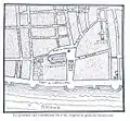 Extrait d'un plan paru en 1908, d'après celui de Claude Séraucourt de 1735. Au centre, attestation des noms rue des Fanges et rue des Besicles.