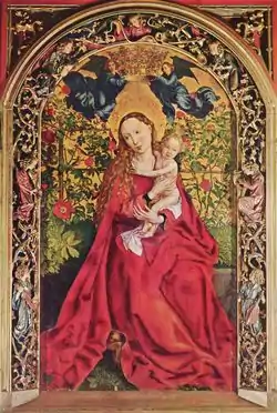 La Vierge à l'Enfant de Martin Schongauer avec une clôture de roses (1473), église des Dominicains de Colmar