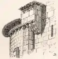 La bretèche de la façade nord, dessin de Léo Drouyn (1880)