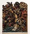 Relief en bois polychrome, vers 1520 : Martyre de Sainte Catherine.