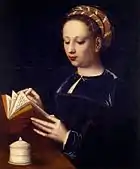 Ambrosius Benson, Madeleine lisant, v. 1525. Cette œuvre partage avec celle de van der Weyden l'importance accordée au volume et à la taille de son livre, et se concentre de manière similaire sur la délicatesse de ses doigts.