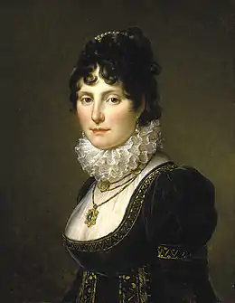 Portrait d'une femme brune en costume fin XVIIIe siècle
