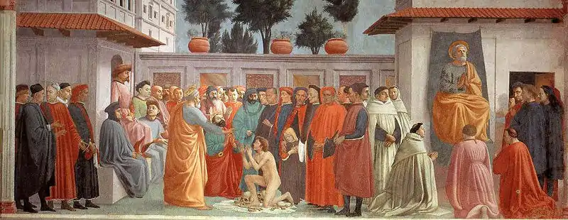 XV=La résurrection du fils de Théophile et saint Pierre en chaire, Masaccio (restaurato)