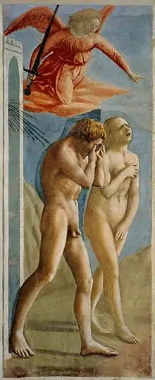 L'Expulsion d'Adam et Ève du Paradis, fresque restaurée, Masaccio, 1428
