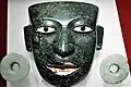 Masque avec incrustations de coquillages pour les yeux et la bouche, retrouvé dans le Templo Mayor à Tenochtitlan.