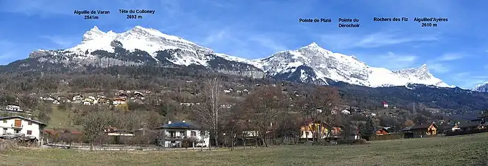 Vue du massif du Faucigny, du plateau d'Assy et de la chaîne des Fiz, depuis Passy.