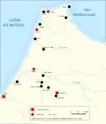 Carte des installations romaines en Maurétanie tingitane