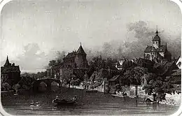 Gravure, vers 1850, représentant la ville de Mayenne.