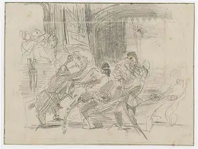 Eugène Delacroix, Mazeppa attaché sur la croupe du cheval sauvage (vers 1825-1830).