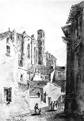 L’église des Cordeliers, par Ferdinand Mazzoli, vers 1860, vue de la rue de l’Esquile