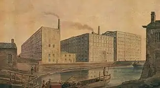 Usines de filage mécanique du coton à Manchester vers 1820.