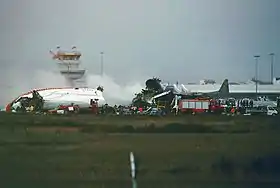 L'épave du vol 495 sur le lieu du crash.