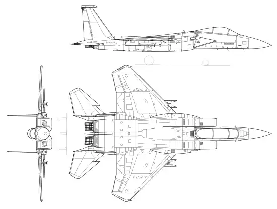 Plan « trois-vues » d'un F-15A.