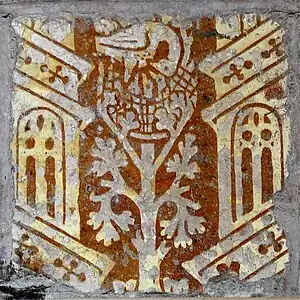 Great Malvern Priory, Worcestershire, Angleterre, carreau médiéval