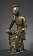 Maitreya en méditation. Bronze doré. 93,5 cm. Corée, fin VIe-début VIIe, probablement Silla en cours d'unification. Musée national de Corée