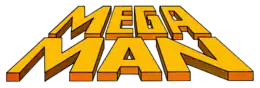 Mega Man est écrit en jaune sur deux lignes en lettres avec épaisseur et en perspective.