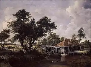 Meindert Hobbema,Paysage forestier au moulin à eau (entre 1662-1664)