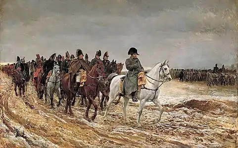 Peinture représentant Napoléon et ses maréchaux lors de la campagne de France