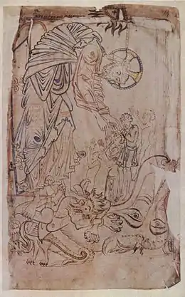 Exemple de dessin à l'encre polychrome, Psautier Tiberius.