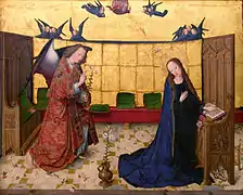 L'Annonciation (Verkündigung an Maria), entre 1463 et 1480, peinture sur bois, Munich, Alte Pinakothek.