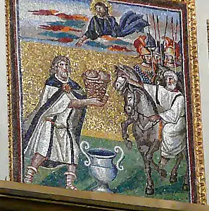 Melchisédech offre une corbeille de pain à Abrahammosaïque du  Ve siècleBasilique Sainte-Marie-Majeure