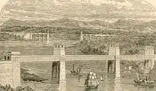 Pont Britannia, construit en 1850 en fer puddlé. Avec deux travées de 140 m, il établit un record.