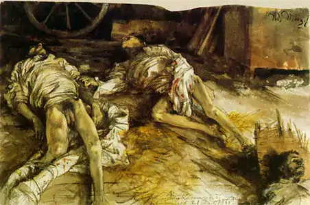 Trois Soldats tombés dans une grange, 1866.