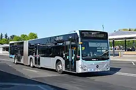 Autobus articulé Mercedes-Benz Citaro G C2 du réseau de bus de Marne-la-Vallée à la gare de Marne-la-Vallée - Chessy RER sur laligne 34 en avril 2019.