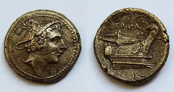 Portrait de Mercure sur une Semuncia en bronze (215-211 av. J.-C.)