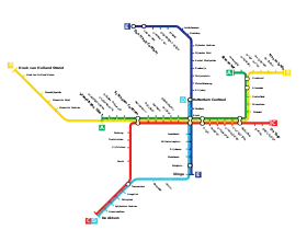 carte en couleur indiquant les noms de stations de métro