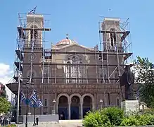 Façade de la cathédrale lors de la période de rénovation