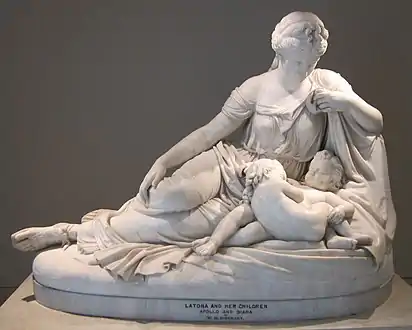 Léto et ses enfants Artémis et Apollon, William Henry Rinehart (en), 1874.