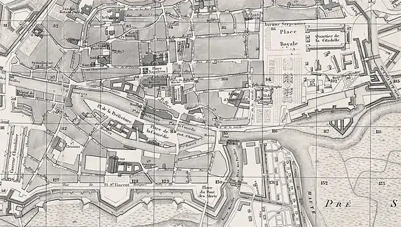 Détail du plan de Metz en 1858 de Fietta Frères