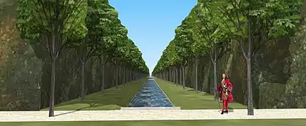 Essai de restitution de la Petite Rivière de Monseigneur dans les jardins hauts de Meudon, vers 1700.