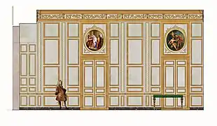 Restitution de la paroi sud du salon du billard du dauphin, château vieux, 1700-1792.