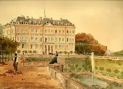Vue du château-neuf de Meudon depuis le parterre du Globe, vers 1850.