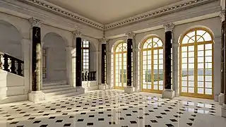 Restitution 3D du Vestibule du château vieux de Meudon (3D d'Hervé Grégoire et Franck Devedjian 2021).