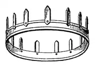 Couronne castrale (corona castrensis) ou Couronne vallaire (corona vallaris) couronne d'argent figurant une palissade, offerte à qui avait franchi en premier l'enceinte d'un camp militaire ennemi